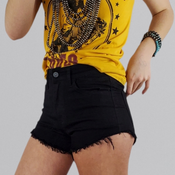 KanCan Black Freyed High Waisted denim short multiple sizes. Snug fitting - Picture 2 of 12